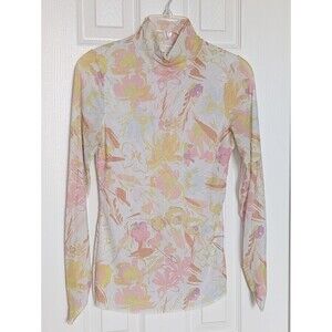 Ted Baker (Size 2) Danuta Dobby Sheer Mesh Pastel Floral Feminine Mockneck Top